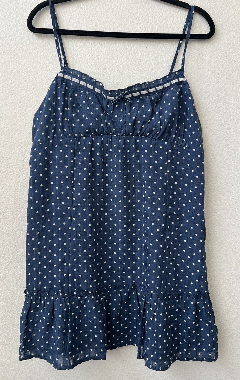NWT No Boundaries Blue White Polka Dot Empire Waist Ruffle Mini Dress XL
